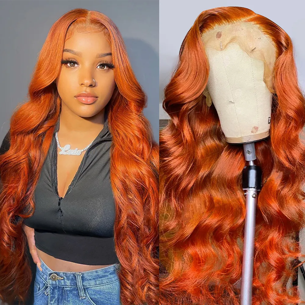 34 Inch Light Brown Long Hair Body Wave 13x4 Simulation Human HD Lace Frontal Wig Synthet Hair Glueless Big Curly Graceful Pre Plucked Lace Front Wig 