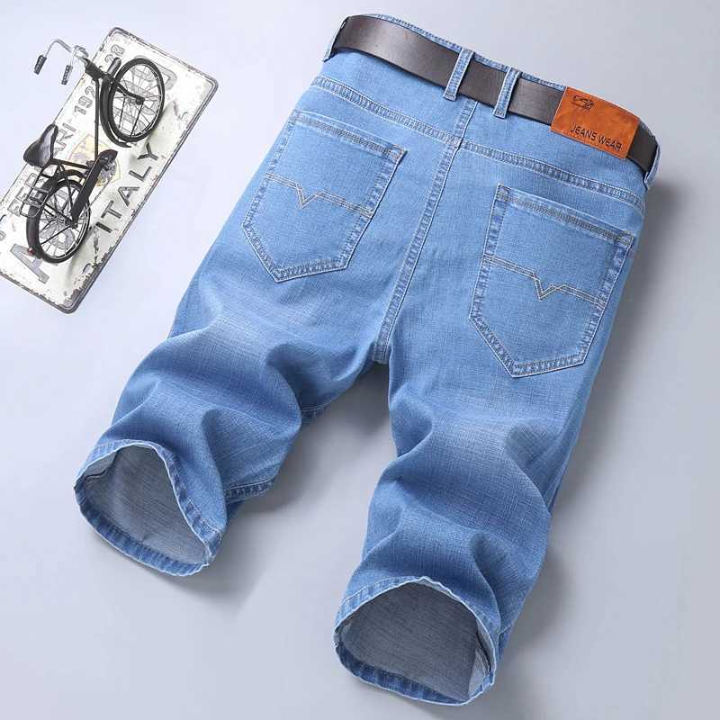 Mens casual denim shorts cotton elastic straight high-quality knee length jeans retro fashion blue shorts W241226