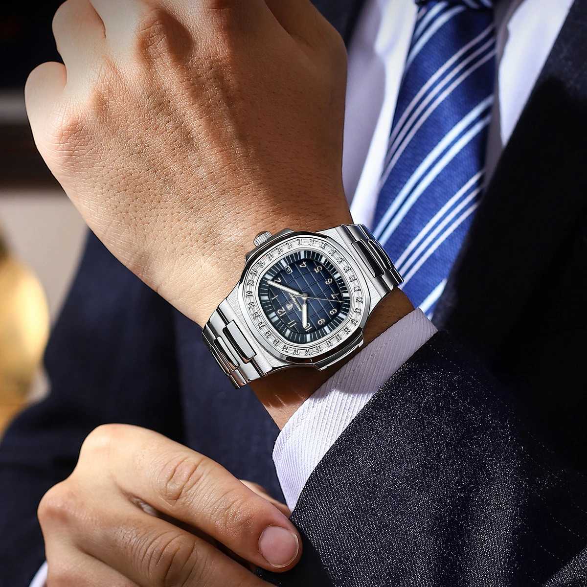 New Arrival Poedagar Luxury Square Mens Watch Luminous Waterproof Date Mens Watch Stainless Steel Mens Quartz Watch Casual Mens Watch Z241226