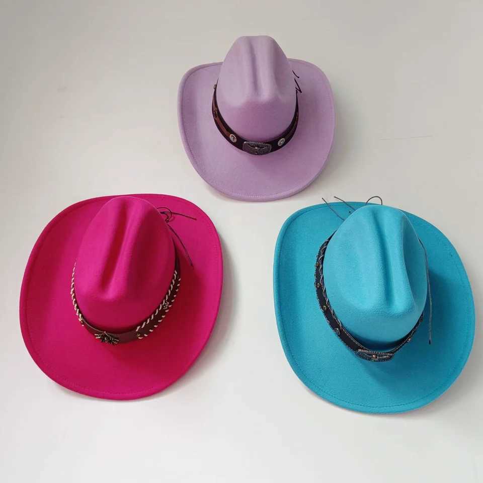 New 9CM Wide Brown Western Mens Cowboy Hat Retro Charm Cowboy Girl Jazz Hat Cloche Church Cs Sombrero Hombre W241225