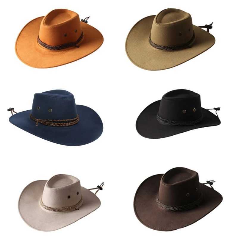 652F solid color western cowboy hat retro wide Brim jazz hat for sun protection Christmas gift New Year Thanksgiving Valentine W241225