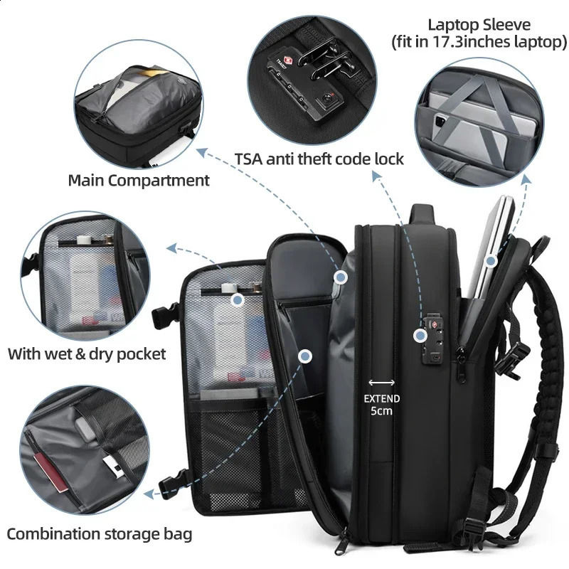 Men Travel Backpack vacuum compression Laptop Backpack 17 inch Extended Large Capacity school Backpack Hiking Business backpack 241226