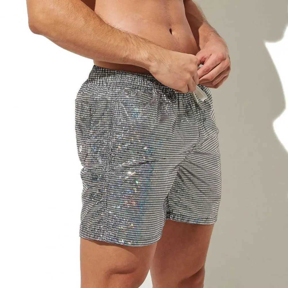 Metal printed beach pants quick drying mens gym shorts with brushed elastic waist soft and breathable fabric suitable for fitness jogging W241226