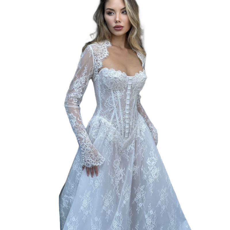 Strapless Boho Lace Wedding Dresses With Long Sleeves Jacket Corset A Line Beach Bridal gowns 2025 Country Vestido De Novia Back Lace-up