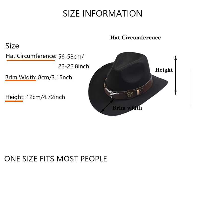New Womens Mens Black Cheu Cowboy Hat Gentlemens Jazz Sombrero Hombre C Dad Cowboy Hat Size 56-58cm W241225