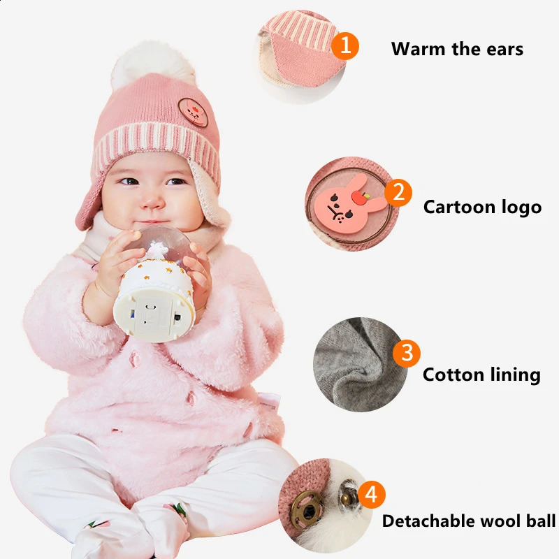 Cute Double Wool Pompom Baby Hat Children Cap Warm Autumn Winter Hats For Kids Boys Girls Knitted Warmer Beanie Caps Bonnet 241225