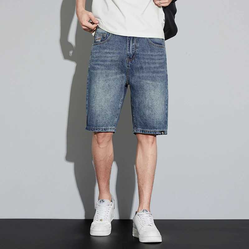 2024 summer denim shorts mens jeans blue ultra-thin straight mens knee length pants mens shorts streetwear Casaul mens clothing W241226