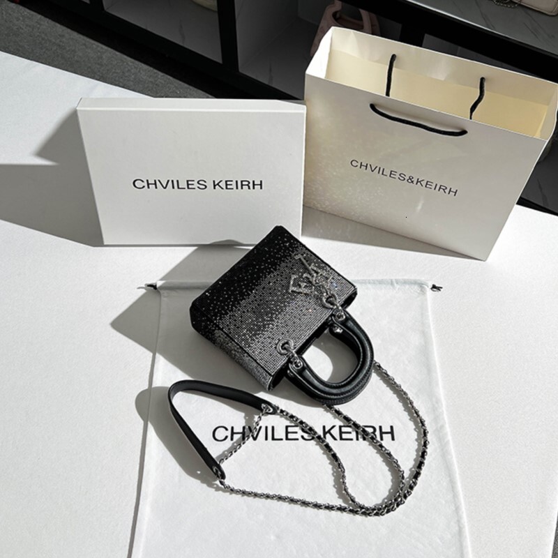 Women's Handbag 2024 New High-End Gradient Rhie Chain Portable Small Square Bag, Evening Banquet Designer Crossbody Bag