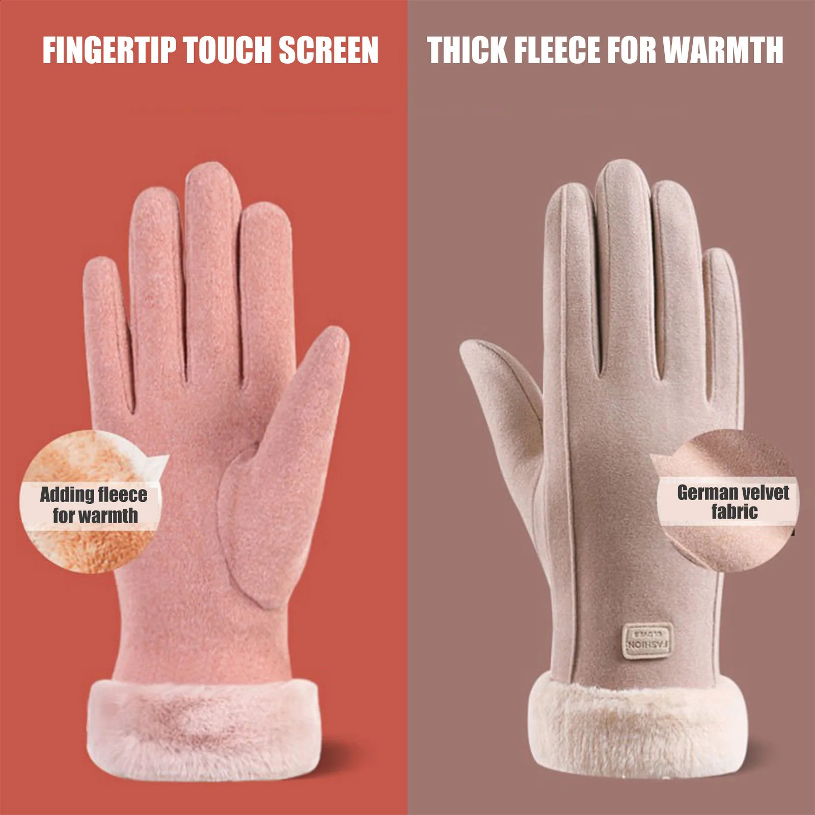 Womens Winter Warm Gloves Deer Skin Windproof Full Finger Gloves For Cycling Travel Camping Touch Screen Velvet Glove 241226
