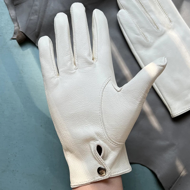 Womens White Pure Sheepskin Gloves Short Leather Gloves No Lining sSingle-layer Leather Gloves Mens White Gloves Five-fing 241226