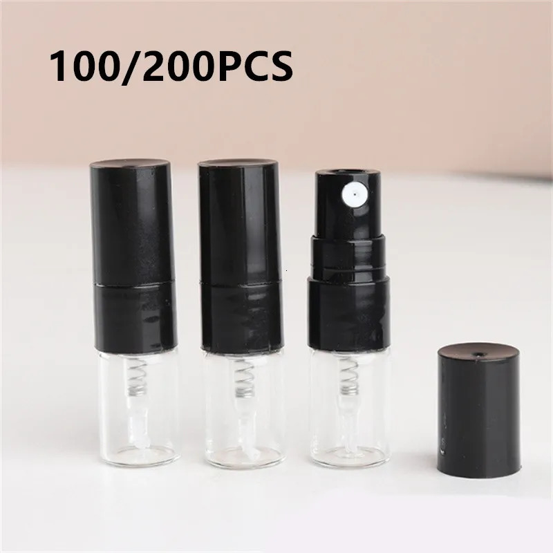 50/100/200pcs 1ML Black Portable Glass Perfume Bottle Spray Refillable Bottle Sample Dispenser Perfume Pump Travel Bottle 241225