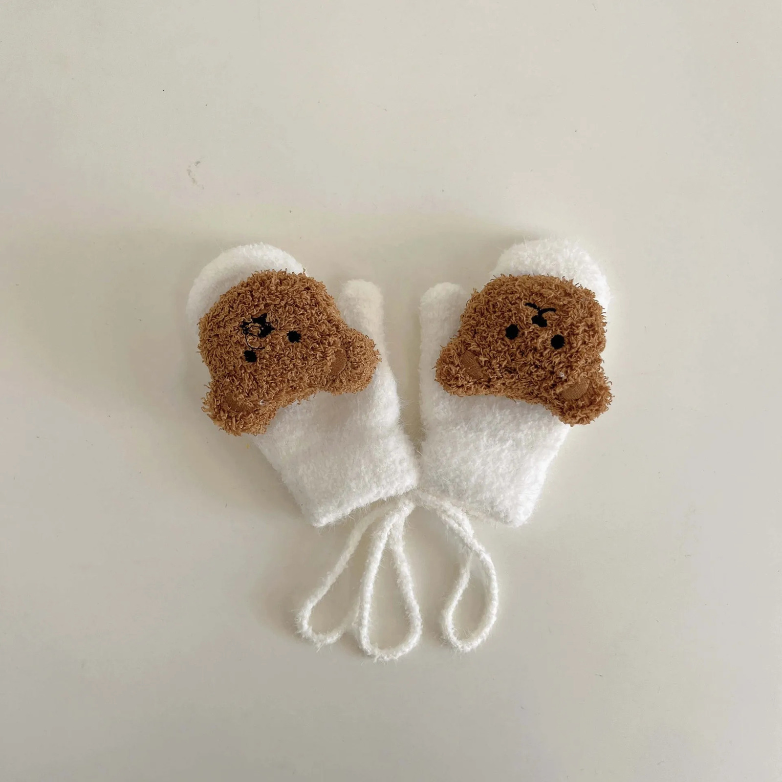 Cartoon Bear Baby Mittens Winter Warm Kids Girl Gloves Knitted Children Toddler Thick Teething Mitten Handschoen 14Y 241225