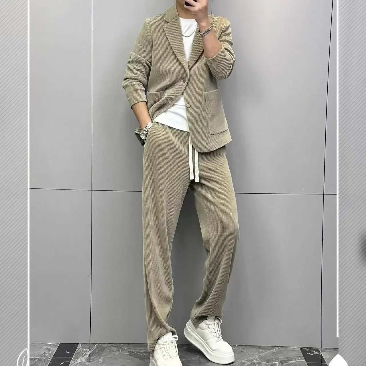 2 Piece Outfit Set Man Casual High Quality 2024 Double Breasted Full Suit for Men Gentleman Ceremony Pants Fashion Blazer 241223