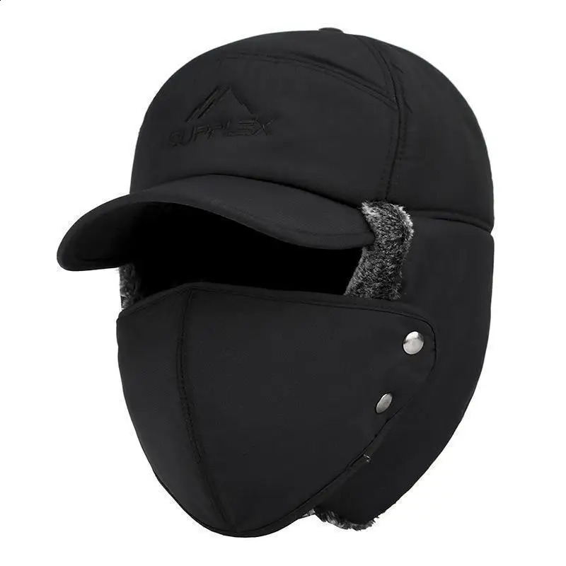 Winter Fur Warm Windproof Hat Men Women Lei Feng Cap Bomber Faux Fur Ear Flap Cap Black Ski Trooper Trapper Cold Anti-snow Cap 241226