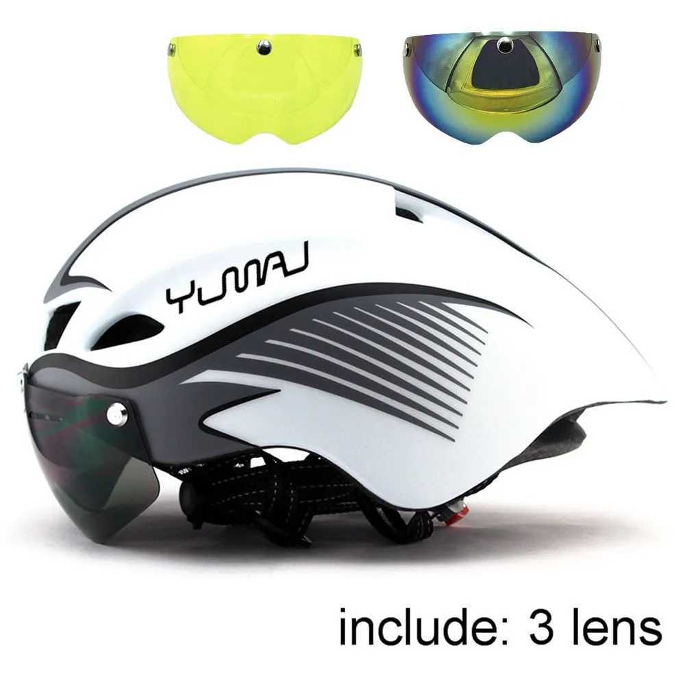 NEW 3 lens 290g Aero TT Road Bicycle Helmet Goggles Racing Cycling Bike Sports Safety TT Helmet in-mold Road Bike Cycling GoggleXJ241226