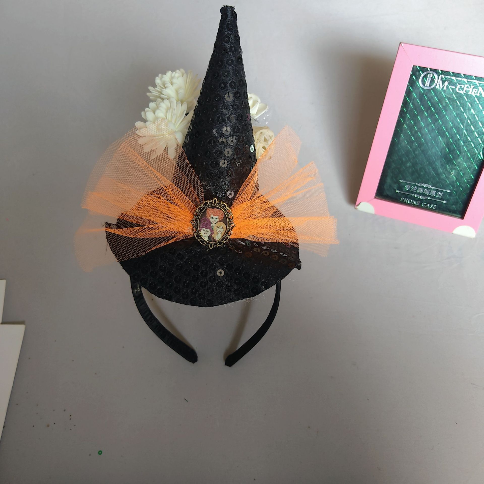 Halloween Ghost Festival party headband export European and American skull flower mesh small high hat headband