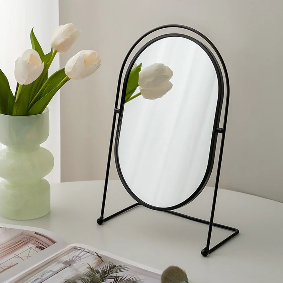 Iron Art Nordic Makeup Mirror Iron Frame 360° Rotatable Desktop Stand Mirror Without Dead Corners High Definition Vanity Mirror 241226