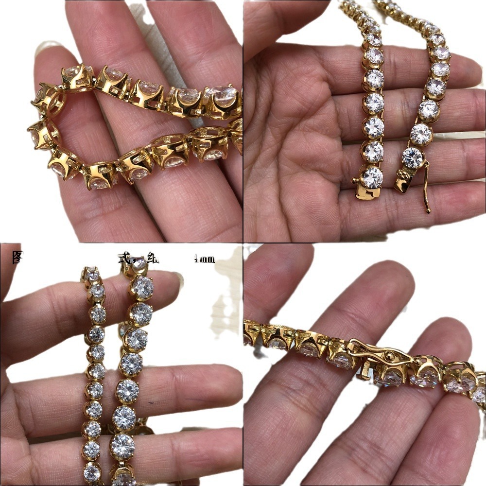 6mm Hip Hop Stainless Steel Prong Iced Out Cubic Zirconia Tennis Necklace 18k Gold 1 Row Tennis Chains Neck Jewelry Collar Bijoux