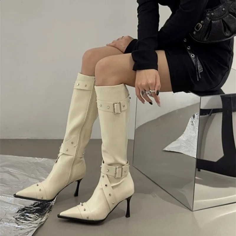 Style Thin High Heel Women Boots Pointed Toe Womens High Tube Thinner-looked High Heel Long Boots Zip Boots Mujer D109 241226
