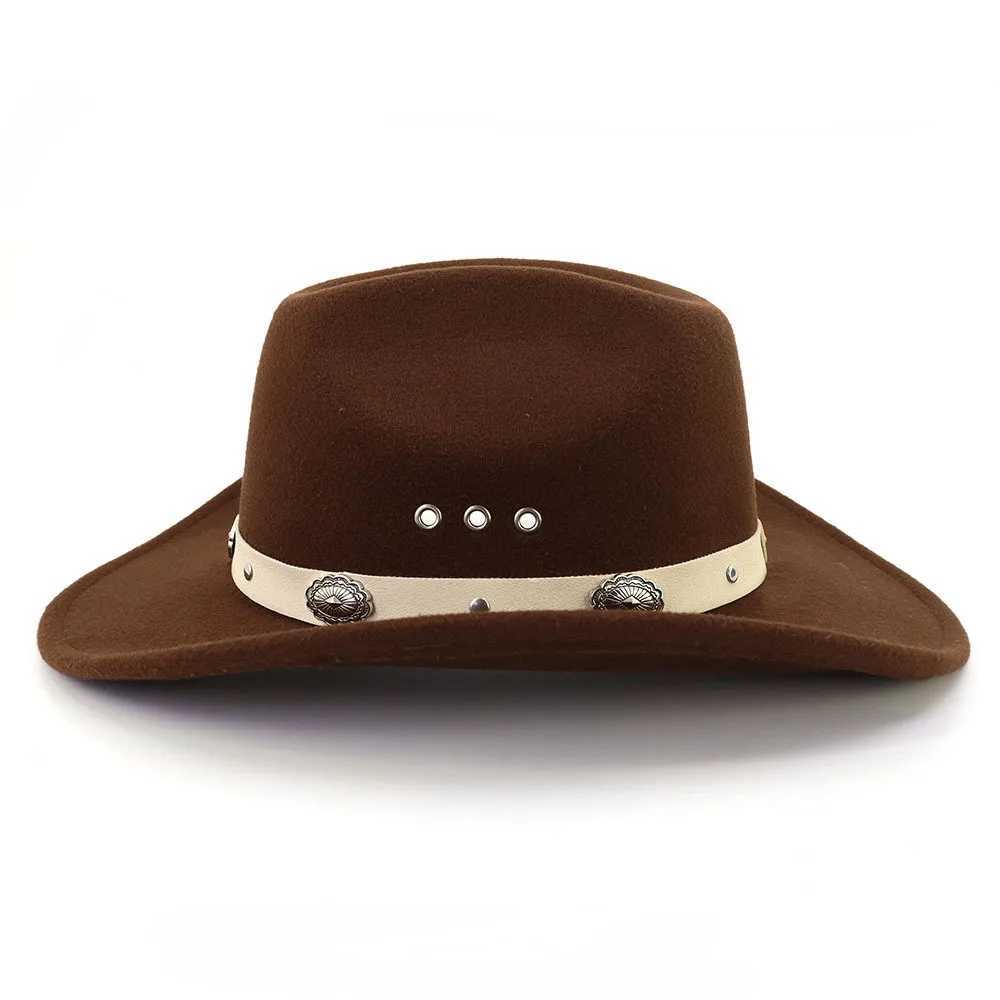 Western style womens denim hat mens cream solid color retro Fedora hat womens charm top unisex wide brown Panama felt C W241225