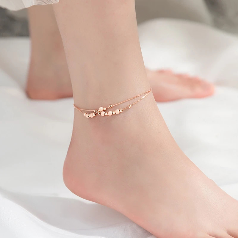 Modian Sterling Silver 925 Rose Gold Color Frosted Ball Light Beads Anklet for Women Snake Bone Chain Korea Style Fine Jewelry 241226