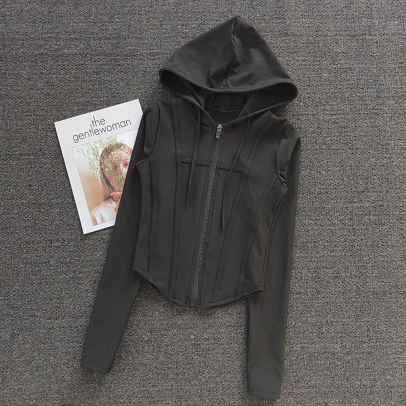 Women's Coat Short Fiess Yoga Shirt Cycg Running Coats Zipper Jacket Hooded Long Sleeve Sports Jacket