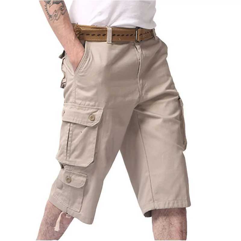 2023 New Mens Seven point Labor Pants Trend Loose Large Cotton Five point Shorts Mens Multi Pocket Seven point Pants W241226