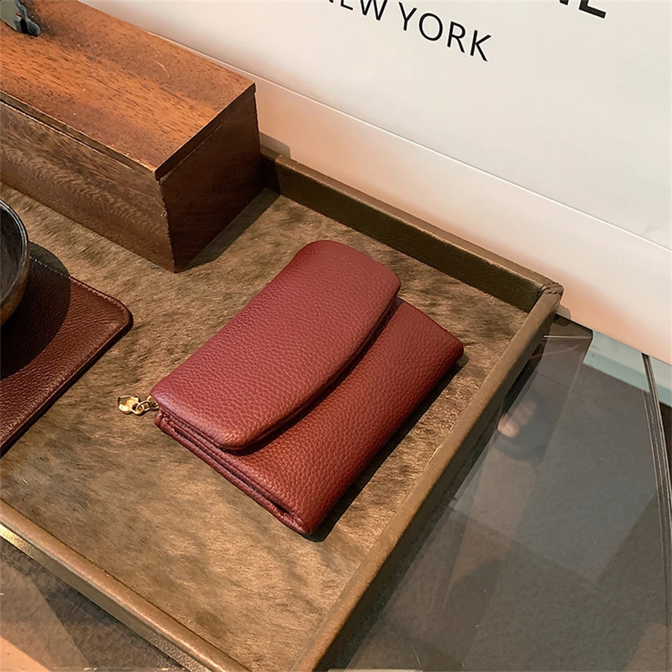 Solid Color Coin Purse Leather Short Wallet Trifold for Small Womens Purses Clutch Card Holder Travel Card Wallets Sac 241224