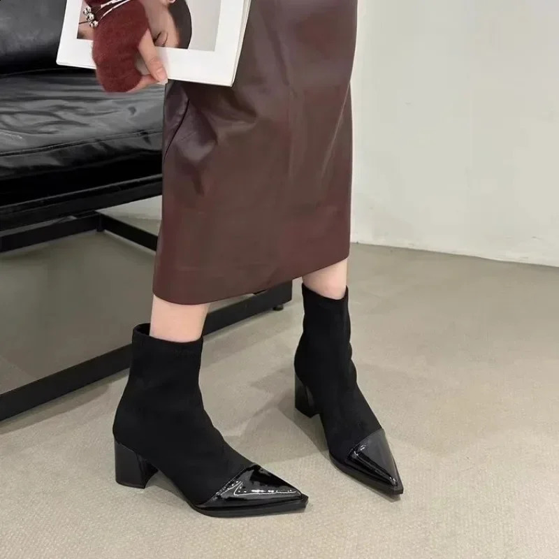Women Boots Winter Quality Womens Ankle Boots Sexy Pointed High Heels Boots Trend Versatile Office Lady Shoes Botas 241226