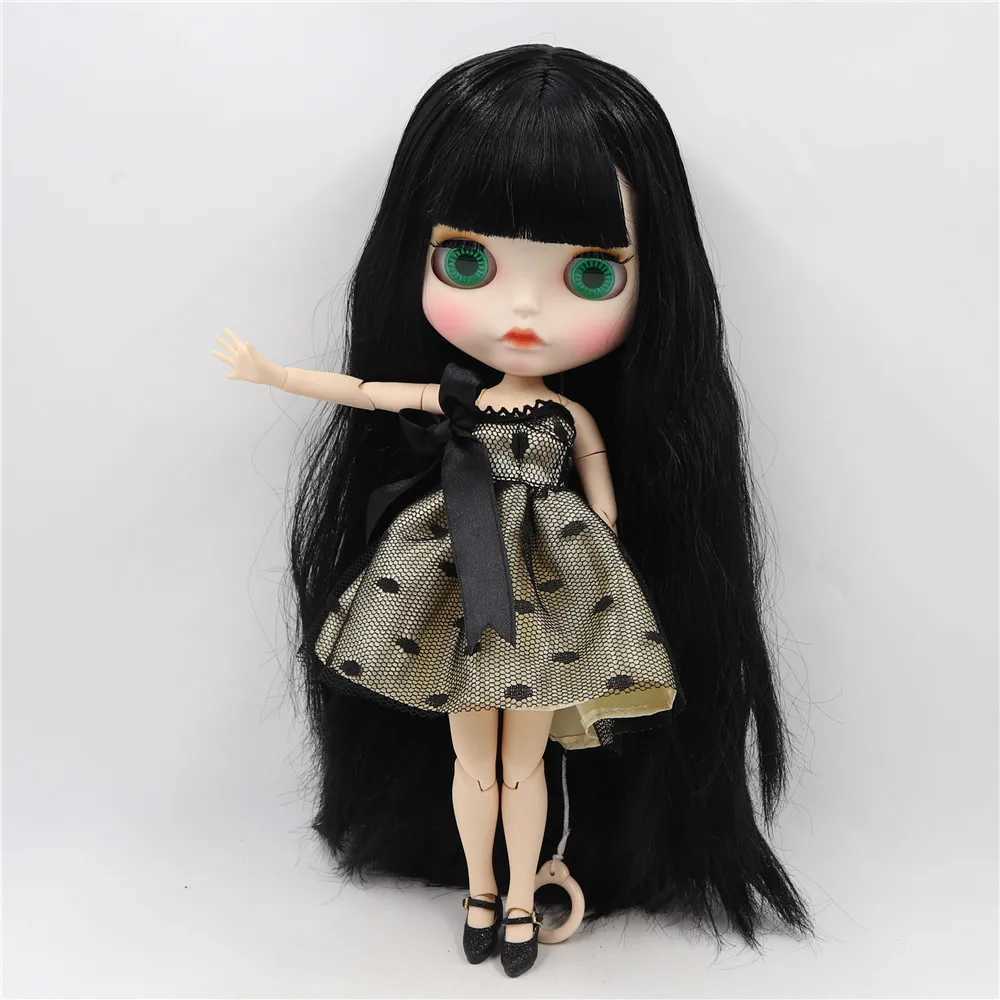 Dolls ICY DBS Blyth doll white skin joint body Black straight hair new matte face with eyebrows Lip gloss BL117 S2412261