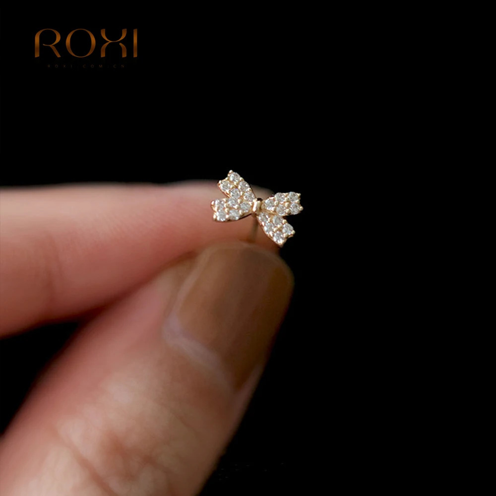 ROXI 1pair Geometry Bowknot Stud Earrings for Women 925 Sterling Silver korean Piercing cartilago Earrings Jewelry kolczyki 241226