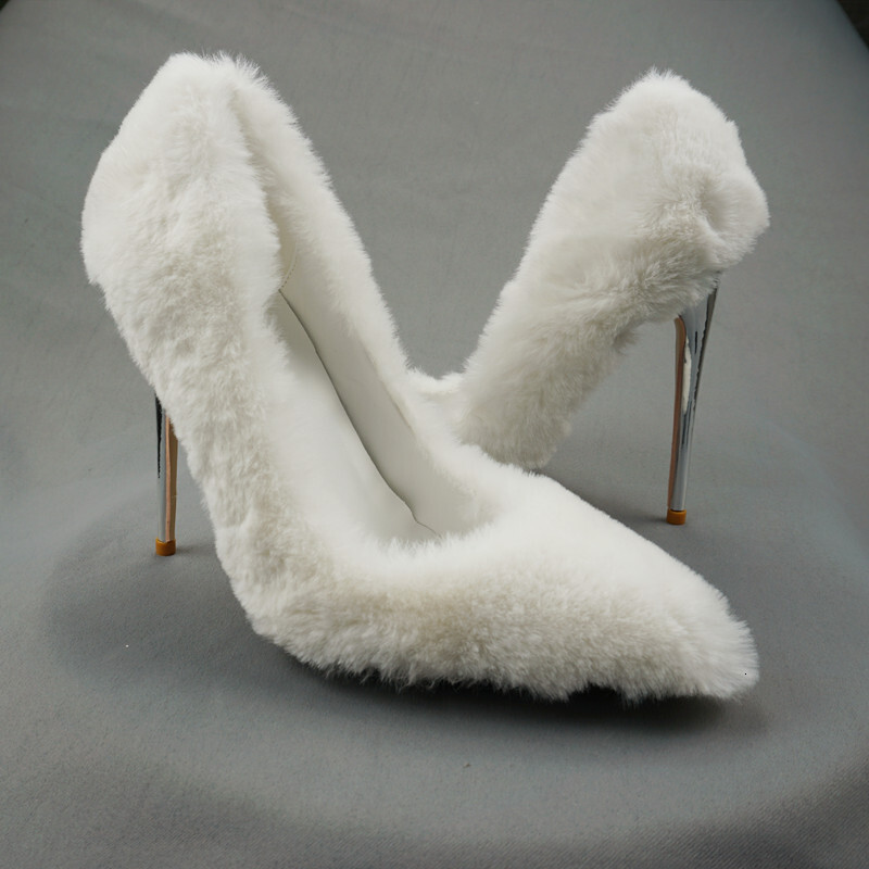 Noenname_Null-Wedding Shoes High Heels Platform Pumps Woman Party Dress Stiletto White Plush High-Heeled Shoes 12Cm