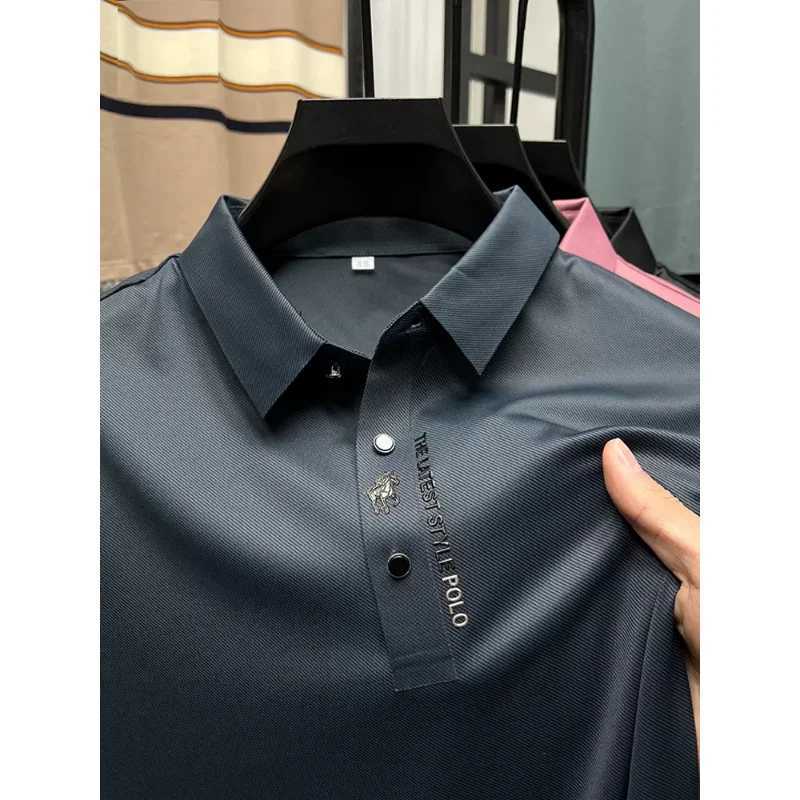 High-end Brand New Summer Solid Color High Quality Short Sleeve Polo Mens Fashion Business Casual Traceless Casual PrintingXJ241225