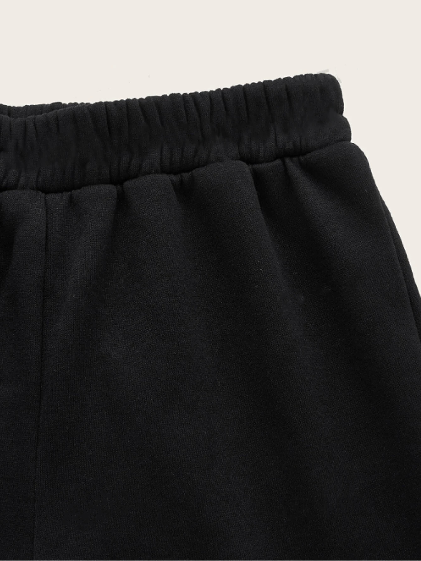 Women Black Elastic Waist Sweat Pants Casual Every Day Solid Sweatpants 241225