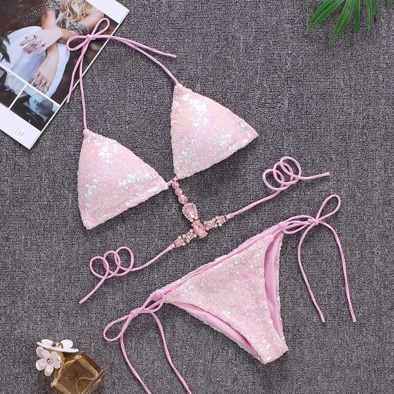 Shiny and sexy bikini swimsuit with rhinestone womens swimsuit womens swimsuit push up bikini beach swimsuit swimming pool swimsuitW241225