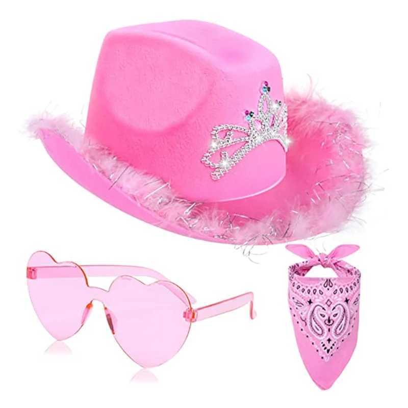 Exquisite pink cowboy hat breathable Western cowboy hat suitable for nightclubs and bars W241225