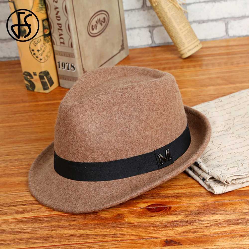 FS Gentleman Black Jazz Mens Pie Hat Trilby Panama C Winter Wool Felt Fedora Wedding Party Small Top Hat W241225