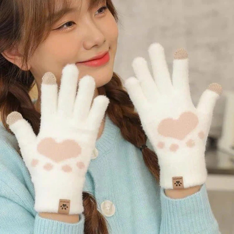 Fashionable Winter Warm And Cute Smiling Face With Thick Knitted Yarn Gloves 241226