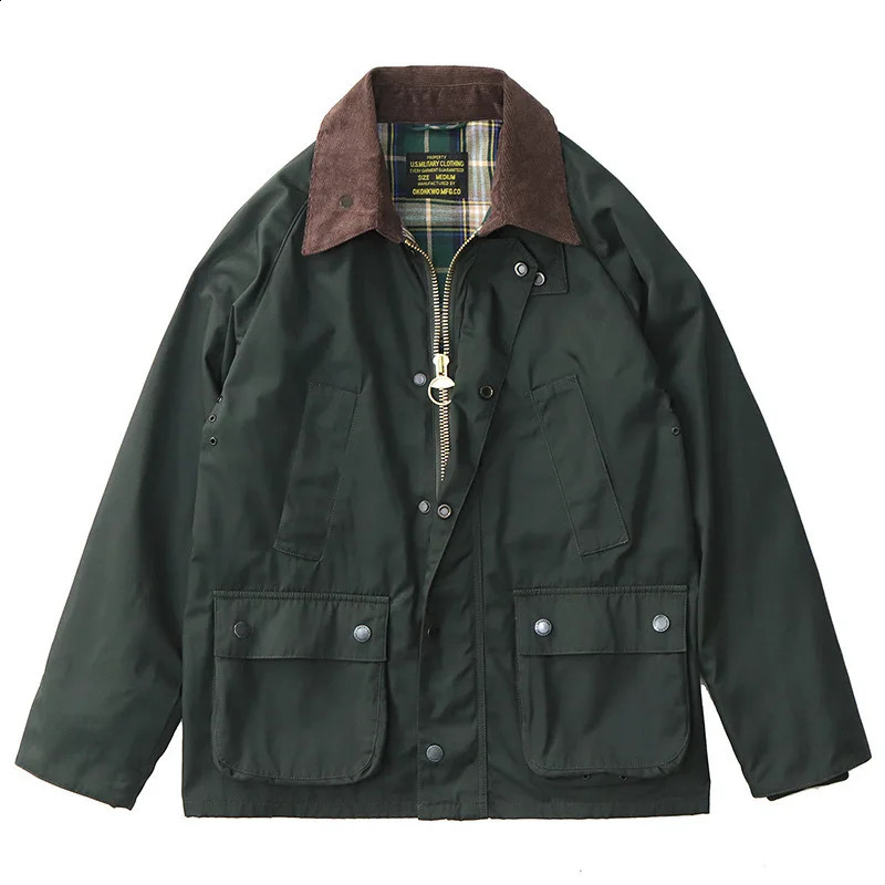 Amekaji Oil Wax Jacket Men American Vintage Corduroy Lapel Coat Multi-pocket Safari Cargo Jacket Loose Casual Unisex Windbreaker 241224