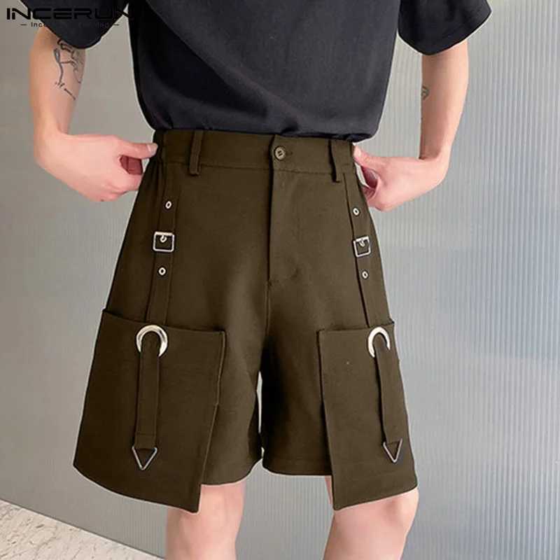 INCERUN 2024 Korean style shorts new mens metal buckle design casual shorts fashionable mens waist elastic solid shorts S-5XL W241226
