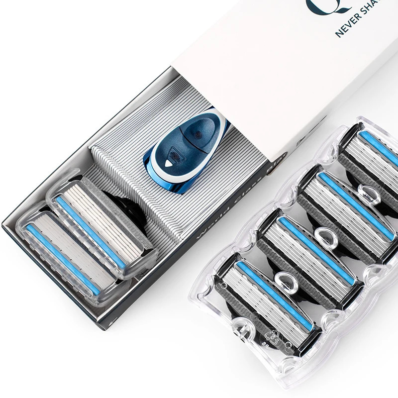 QShave Blue Series 5 Layer USA Blade Manual Razor Mens Shaving Razor with 6 Pieces X5 Blade and each Piece has trimmer Blade 241225