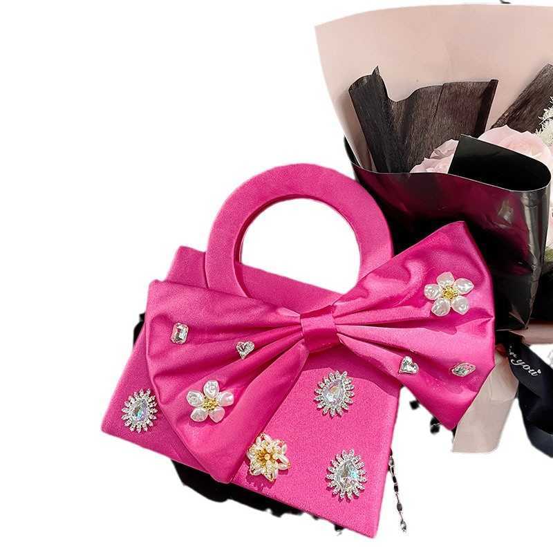 Evening Bags Sweet Trendy Tote Big Bow Small Square Bag with Shiny Non Functional Diamond Studded Water Droplet Flower Handbag 241226