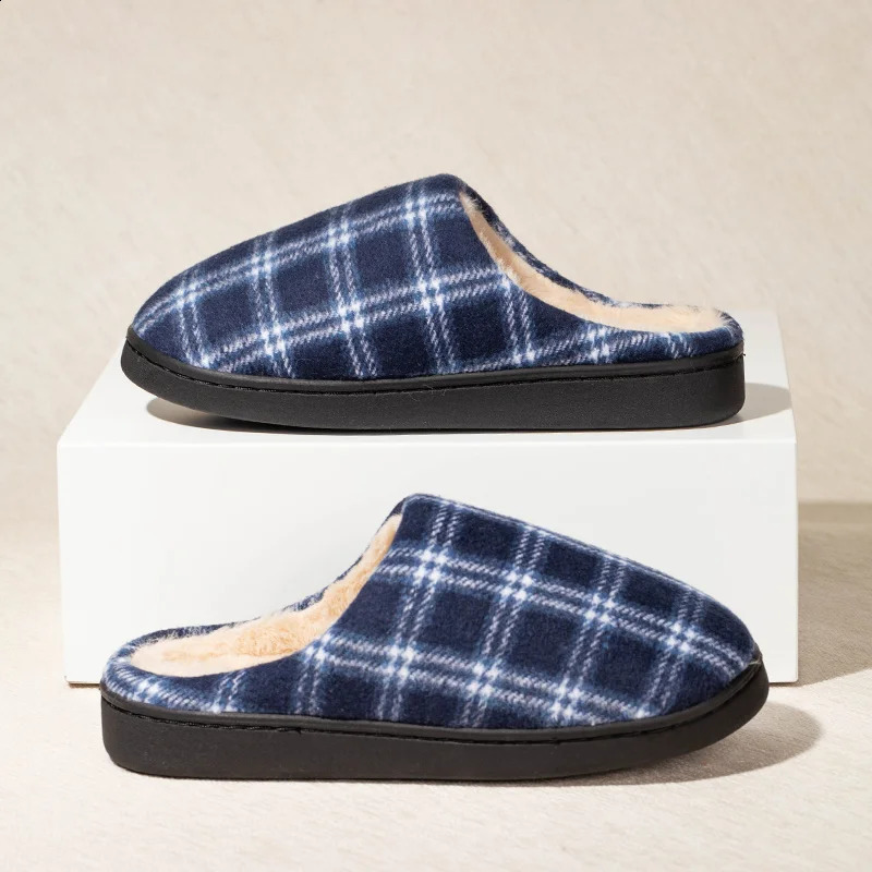 Mens Striped Warm House Fleece Cozy Non-slip Plaid Cotton Mops Couples Slippers Winter Soft Indoor Bedroom Couples Shoes250114