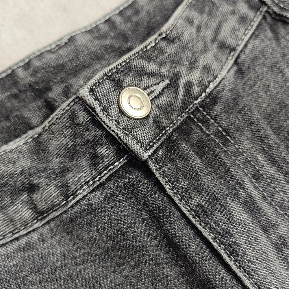 PEERAGE Y2k Retro Rhinestone Washed Wide Leg Baggy Long Jorts Men Streetwear Oversized Frayed Black Grey Loose Denim Jean Shorts 241225