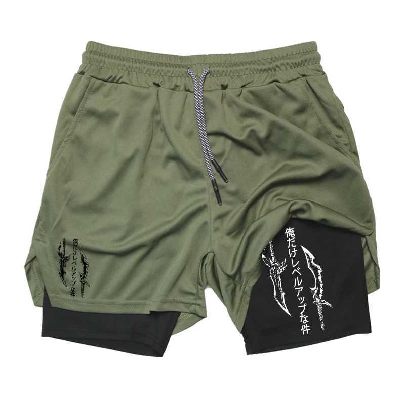 Graphic 2 in 1 Workout Running Shorts for Men Gym Athletic Performance Shorts with Compression Liner Phone Pocket Towel LoopXJ241226