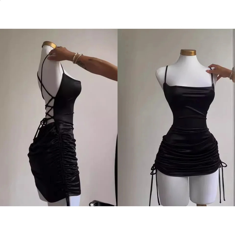 Europe and the United States explosive cross-border dress summer high sense lace-up sexy halter spice bag hip skirt 241226