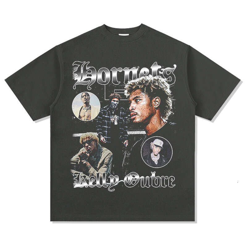 Hornets Ubray Oubre printed short sleeved t-shirt, washed pure cotton round neck hooded sweatshirt