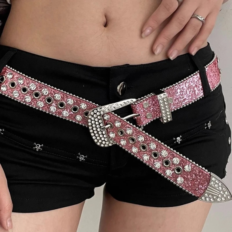 Y2k Spicy Girl Gothic Punk Belt for Women Leather Belt Subcultures Rivets Studded Waistband 2000s Jeans Pants Belt Waistband 241226