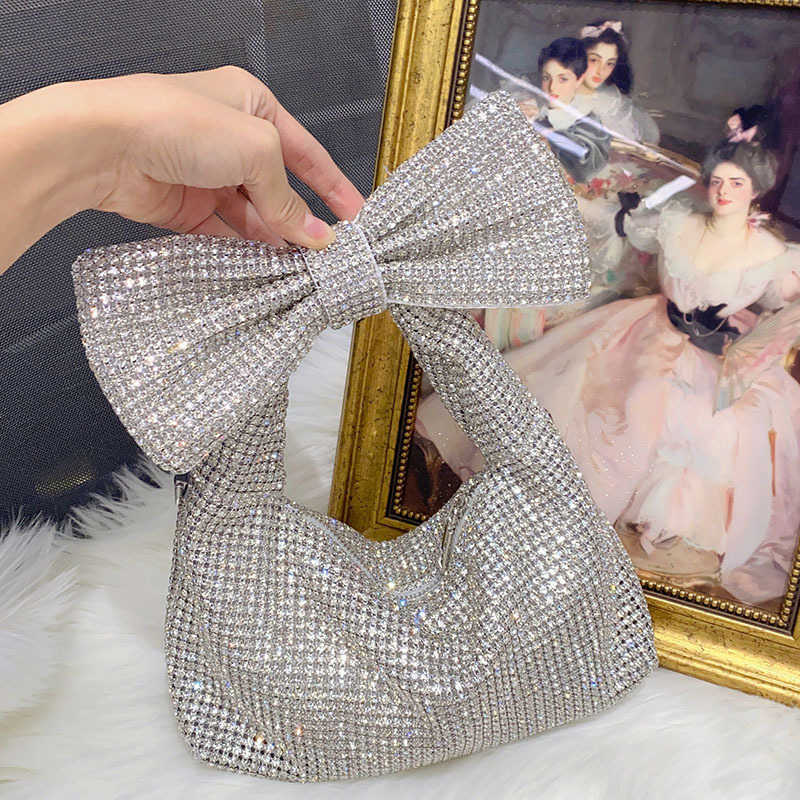 Bow Evening Bags Trendy Shiny and Ineffective Diamond Studded Rhinestone Underarm Bag Socialite Temperament Handbag Shoulder Bag 241226