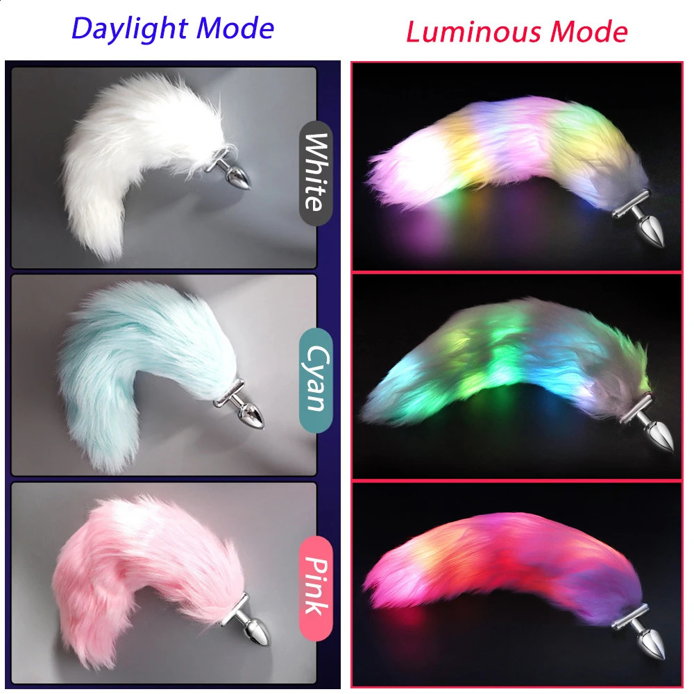 LED Glowing Butt Plug Fox Tail For Woman Man Separable Metal Anal with Luminous Cosplay Sex Toys for Couples 241226